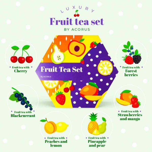 Conjunto de chá de frutas Acorus com 60 saquetas de chá premium para desfrutar. Experimente esta deliciosa mistura de sabores!