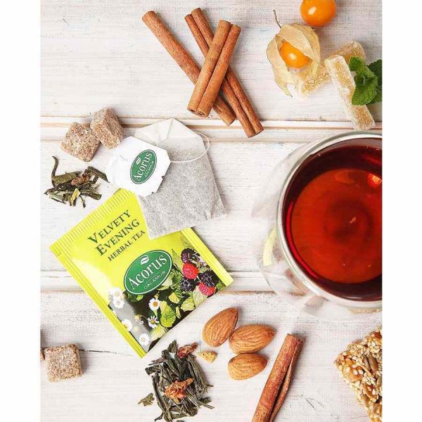 Chá de ervas Acorus Premium: Conjunto de 60 saquetas de chá de alta qualidade para compras online. Aprecie um momento relaxante!