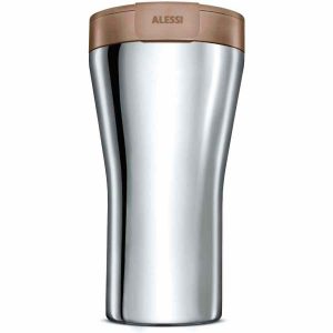 Caneca de viagem Alessi com parede dupla Caffa GIA24 400 ml para café quente ou frio. Design moderno e elegante para viagens.