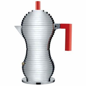 Pote Moka Alessi Pulcina MDL02 6 xícaras, design elegante com alça vermelha para apreciar o café perfeito em casa. Qualidade premium.
