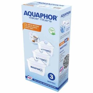 Cartucho de filtro de água Aquaphor Maxfor + 3 unidades para purificação avançada da água. Substitua com facilidade e garanta água limpa e saudável.