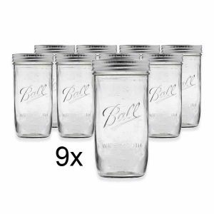 Frasco Ball Mason Jar Pint e Meia Boca Larga 24 oz (709 ml), Conjunto de 9 - Recipiente de Vidro de Alta Qualidade. Compre Online Agora!
