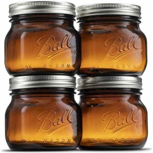 Frasco Ball Mason Pint Elite âmbar boca larga 16 oz (475 ml), conjunto de 4 - Conservas de alta qualidade para armazenamento.