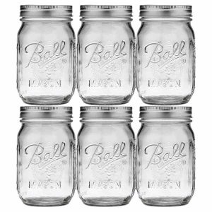 Frasco Ball Mason Jar Pint Boca Regular 16oz (473 ml) - Conjunto de 6 unidades - Qualidade Premium para conservas e decoração.
