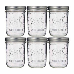Frasco de vidro Ball Mason Pint Wide Mouth com 473 ml - Conjunto de 6 unidades de alta qualidade. Ideal para conservas e decoração. Compre agora!