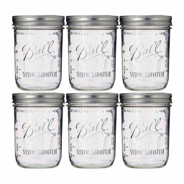 Frasco de vidro Ball Mason Pint Wide Mouth com 473 ml - Conjunto de 6 unidades de alta qualidade. Ideal para conservas e decoração. Compre agora!