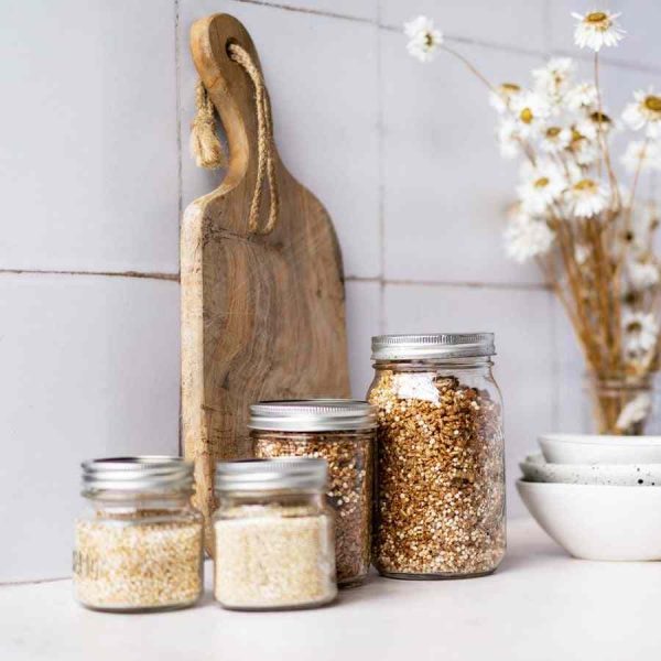 Frascos de vidro Ball Mason Jar Quart Boca Larga 32oz (945 ml) - Conjunto de 4 unidades, recipientes de qualidade premium. Ideal para conservas.
