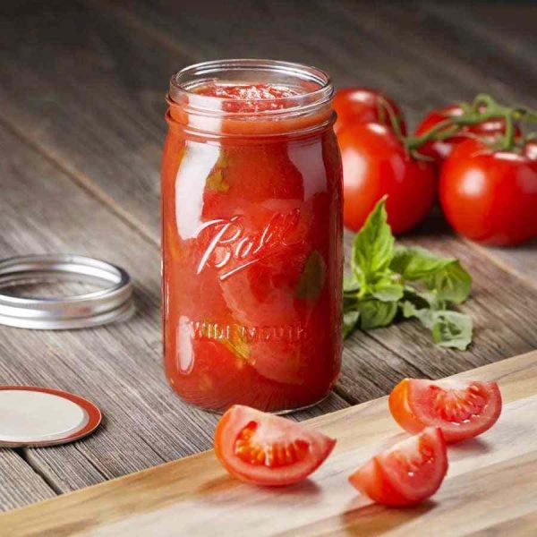 Frasco de conservas Ball Mason Quart Boca Larga 32oz (945 ml) - Conjunto de 4. Ideal para armazenar alimentos ou fazer compotas caseiras. Qualidade premium!