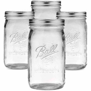 Frascos Ball Mason Quart Boca Larga 32oz (945ml) - Conjunto de 4 frascos de alta qualidade para conservas e armazenamento.