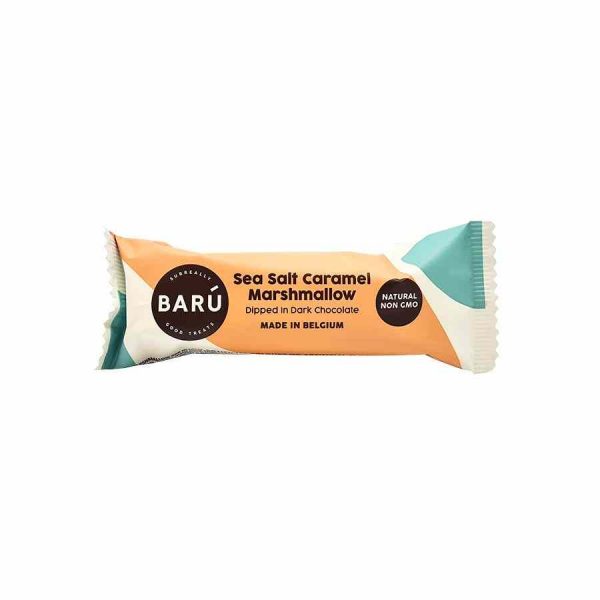 Barra de Chocolate Amargo Barú com Sal Marinho e Marshmallow de Caramelo - Caixa com 18 unidades, 30g cada. Delícia gourmet para comprar online!
