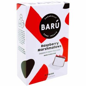 Barú Marshmallows Chocolate Amargo, Framboesa 120 g - Deliciosa mistura de chocolate amargo e framboesa em marshmallows de alta qualidade. Ideal para os mais exigentes!