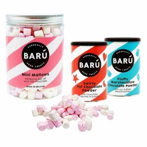 Delícias de chocolate: Barú Mini Malvas 220g, Marshmallow Fofo Chocolate em Pó 250g e Chocolate Quente Swirly 250g - Conjunto irresistível para os amantes do chocolate! Compre online.