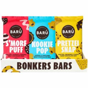 Delicioso pack Barras Bonkers Barú Mixed Display, 3 x 12 barras de chocolate premium. Presenteie-se com um sabor único e irresistível!
