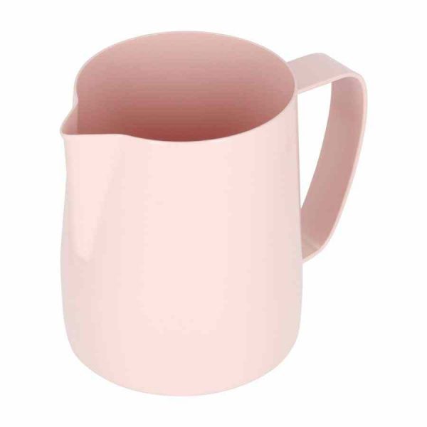 Jarro de leite Barista Space em Teflon rosa para baristas exigentes. A qualidade que você merece! Ideal para suas criações de café.
