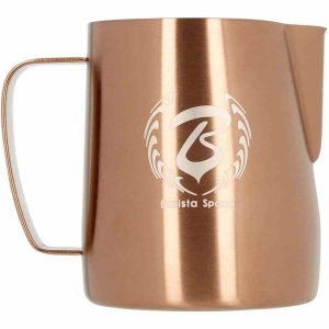 Jarra de leite Barista Space em cobre, ferramenta essencial para baristas profissionais. Material de alta qualidade para preparar bebidas deliciosas.