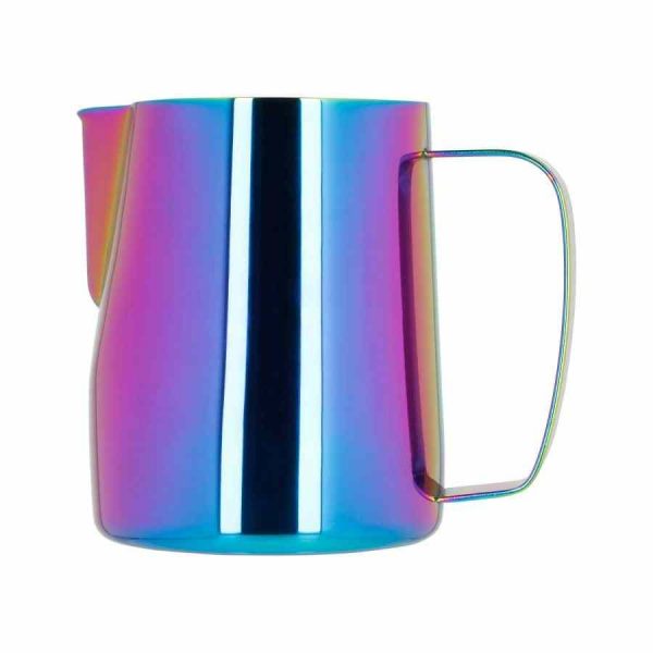 Jarra de leite Barista Space em aço inoxidável, design arco-íris para latte art. Perfeito para baristas profissionais. Compre online!