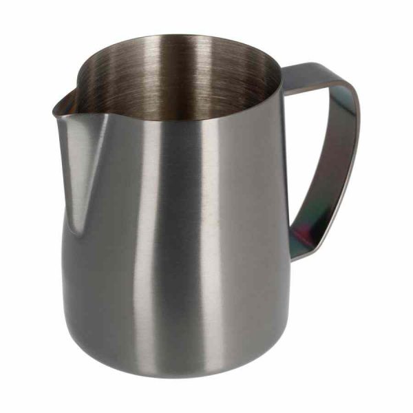 Jarra de leite Barista Space em titânio preto para profissionais de café - utensílio de alta qualidade para espumar e verter leite. Ideal para fazer latte art.