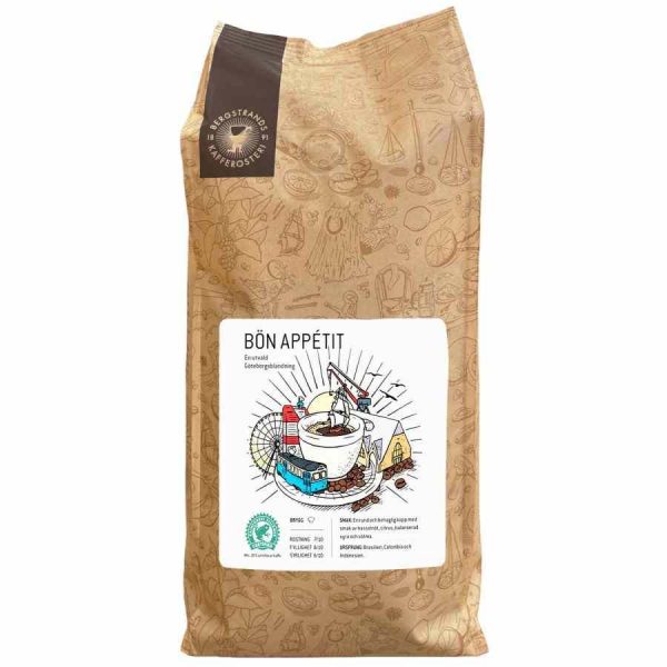 Café em grão Bergstrands Bön Appétit 1 kg, torrefação premium. Aprecie o aroma intenso e o sabor requintado deste café excepcional. Perfeito para os verdadeiros apreciadores de café.