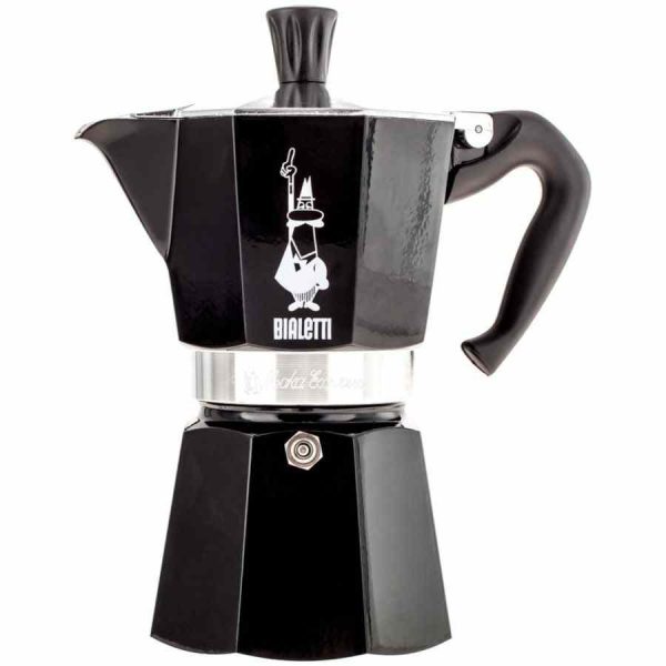Máquina de café expresso Bialetti Moka Express preta, elegante e durável para cafés aromáticos em casa. Imprescindível para apreciadores de café!