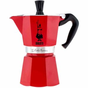 Cafeteira Bialetti Moka Express vermelha para espresso, design clássico, qualidade excepcional. Adquira já esta máquina de café premium!