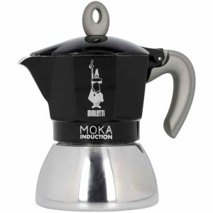 Máquina de café expresso com fogão preto de indução Bialetti Moka - Desfrute do aroma delicioso do café italiano autêntico com estilo e elegância.