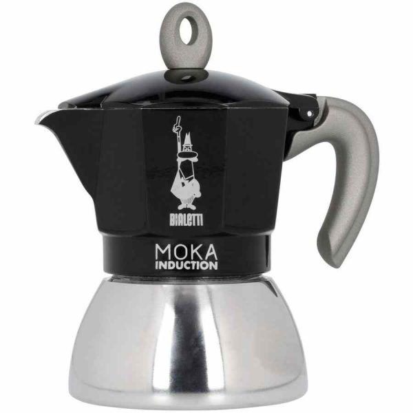 Máquina de café expresso com fogão preto de indução Bialetti Moka - Desfrute do aroma delicioso do café italiano autêntico com estilo e elegância.