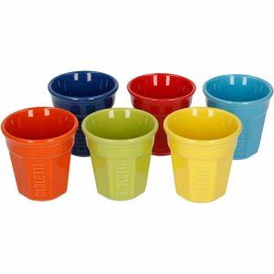 Copos Espresso em Cerâmica Multicor Bialetti 90 ml, conjunto de 6 unidades para café de qualidade. Escolha perfeita para apreciadores de café.