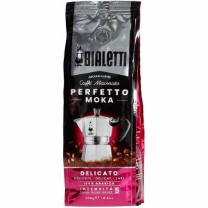 Café Moído Bialetti Perfetto Moka Delicato 250 g - Aromático café moído de alta qualidade para preparar em casa. Aproveite o sabor suave da Bialetti!