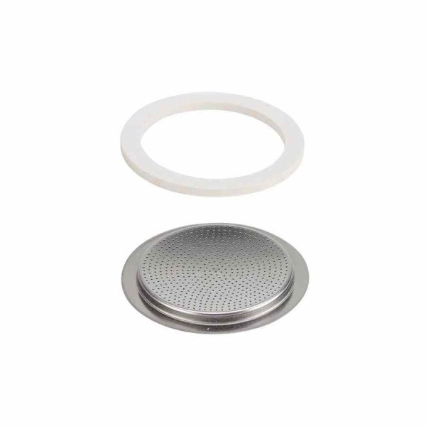 Junta e placa de filtro Bialetti para potes Venus, Kitty, Class e Musa Moka. Peças originais para a sua cafeteira Moka. Manutenção de qualidade garantida.