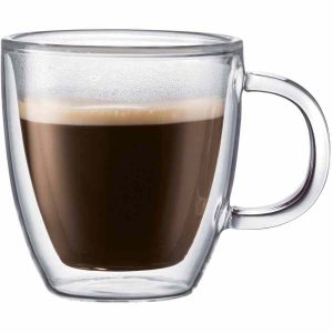 Caneca Bodum Bistro Vidro Parede Dupla para Café, Conjunto de 2 - Qualidade Premium e Design Moderno para Desfrutar o seu Café Favorito. Perfeito para Presentear!