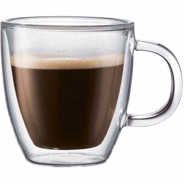 Caneca Bodum Bistro Vidro Parede Dupla para Café, Conjunto de 2 - Qualidade Premium e Design Moderno para Desfrutar o seu Café Favorito. Perfeito para Presentear!