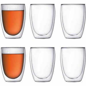 Copos Bodum Pavina em Vidro de Parede Dupla para Bebidas Quentes e Frias - Conjunto de 2 Unidades, 250ml cada. Adicione sofisticação à sua rotina!