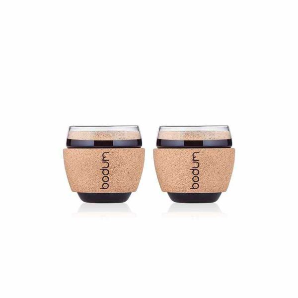 Copos de vidro Bodum Pavina com elegante faixa de cortiça, 350 ml, conjunto de 2 - ideal para bebidas quentes e frias. Elegância e qualidade!