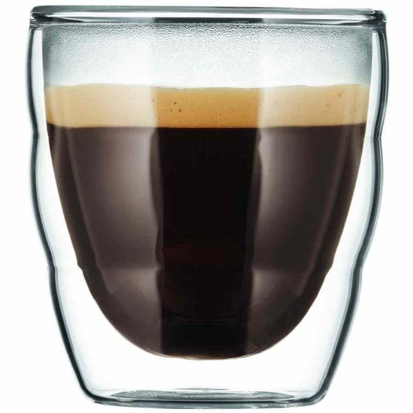 Copos de parede dupla Bodum Pilatus, conjunto de 2 unidades, design elegante para manter as bebidas quentes ou frias por mais tempo. Ideal para um cafezinho ou chá.