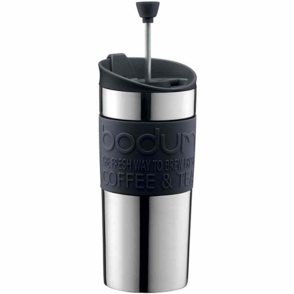 Caneca isolada Bodum Travel Press 350 ml - Mantenha sua bebida quente ou fria por mais tempo. Ideal para viagens e momentos especiais. Qualidade premium.