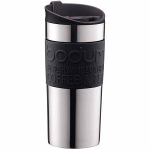 Caneca de viagem a vácuo Bodum 350 ml, preta - Mantém a bebida quente por horas. Ideal para viagens e passeios. Leve já a sua!