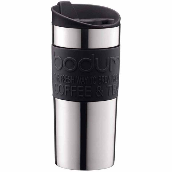 Caneca de viagem a vácuo Bodum 350 ml, preta - Mantém a bebida quente por horas. Ideal para viagens e passeios. Leve já a sua!