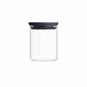 Frasco de vidro empilhável Brabantia com tampa cinza para organização da cozinha, armazenamento de alimentos e decoração de estilo.