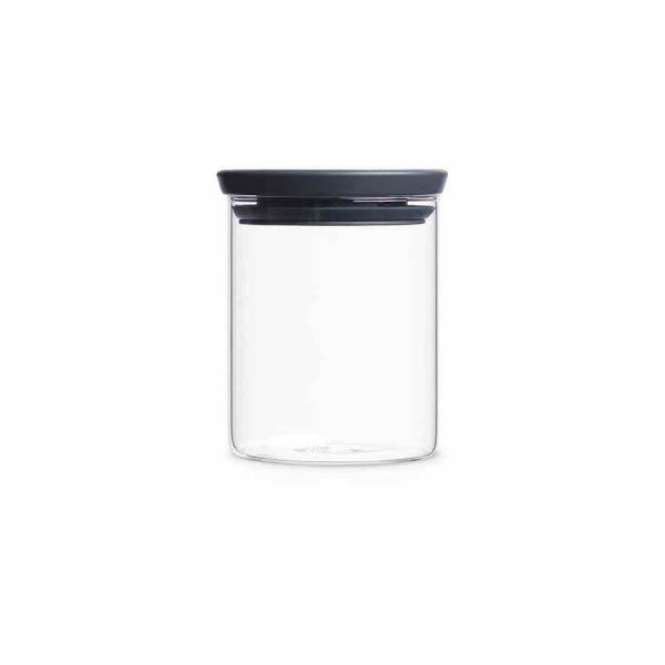 Frasco de vidro empilhável Brabantia com tampa cinza para organização da cozinha, armazenamento de alimentos e decoração de estilo.