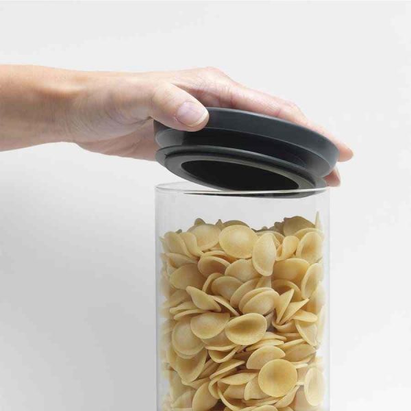 Frasco de vidro empilhável Brabantia com tampa cinza - Armazene com estilo e organização em sua cozinha - Qualidade premium para sua casa.