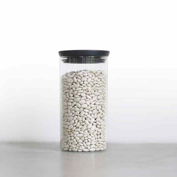 Frasco de vidro empilhável Brabantia com tampa cinza para organização doméstica eficiente. Compre online agora!