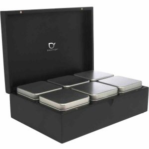 Conjunto premium de chá em caixa de bambu preto Bredemeijer com 6 latas de chá - Tenha momentos especiais com este luxuoso conjunto de chá!
