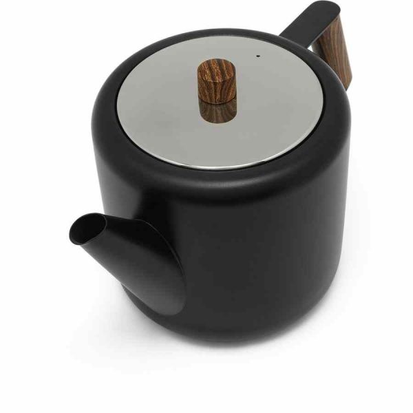 Bule Bredemeijer Duet® Boston 1100 ml, elegante preto fosco com detalhes em madeira - desfrute do chá com este bule de alta qualidade!