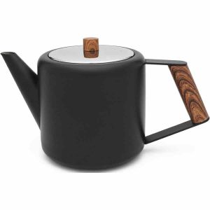 Bule Bredemeijer Duet® Boston 1100 ml, design elegante preto fosco e madeira - Chá quente servido com estilo e qualidade. Ideal para sua casa!