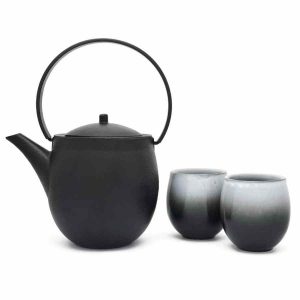 Conjunto elegante de chá Bredemeijer Sendai em ferro fundido com 1,2 litros, inclui 2 xícaras de porcelana em linda caixa de presente - Loja online de utensílios de cozinha.
