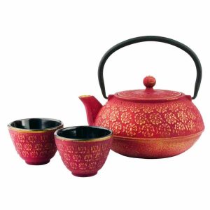 Conjunto de chá Bredemeijer Shanghai, bule de 0,6 litros e 2 xícaras em caixa de presente | Chaleira de cerâmica elegante para chávenas encantadoras