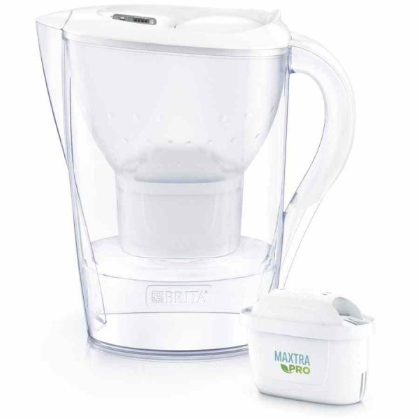 Jarro com filtro de água Brita Marella Memo Maxtra+ branco para água purificada em casa. Design elegante e eficiente. Compre online agora!