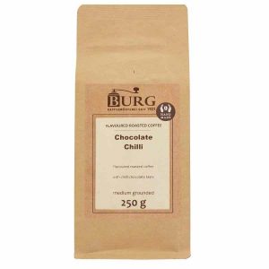 Café moído de alta qualidade Burg, Chocolate Chili 250g - Sabor intenso e picante para os amantes de café! Compre online e aproveite.