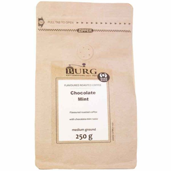 Café Sabor Burg Moído de Chocolate Menta 250 g - Delicie-se com a mistura perfeita de café e chocolate menta! Ideal para apreciadores exigentes. Compre online!