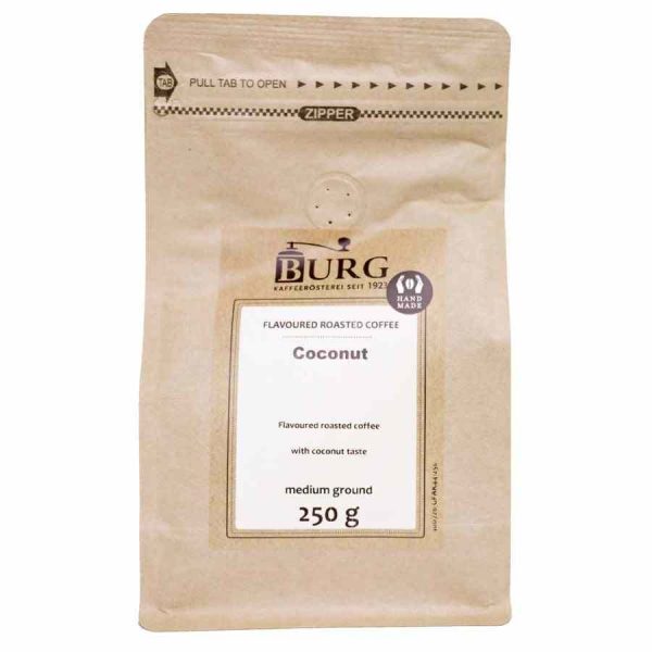 Desfrute do delicioso Café Sabor Burg com sabor a coco, 250g moído. Compre online e saboreie a qualidade ao melhor preço!